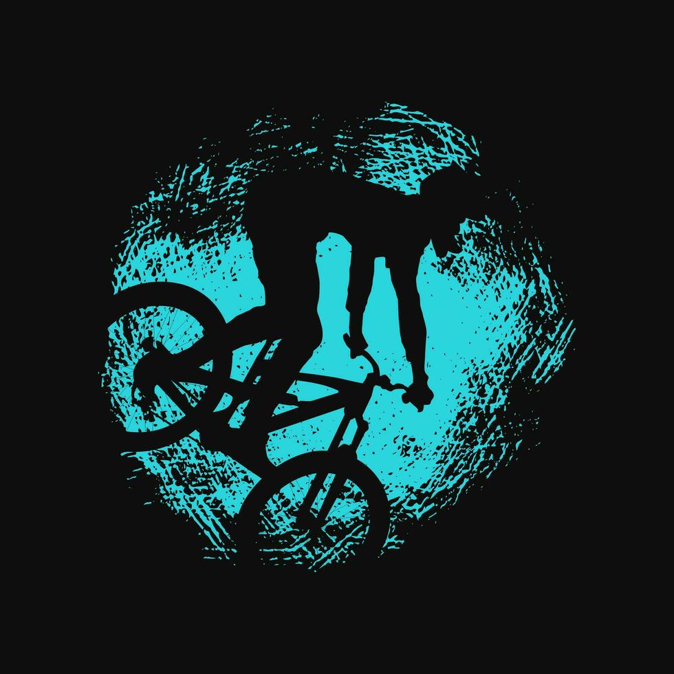 silhouette of mountain bike with grunge brush strokes vector