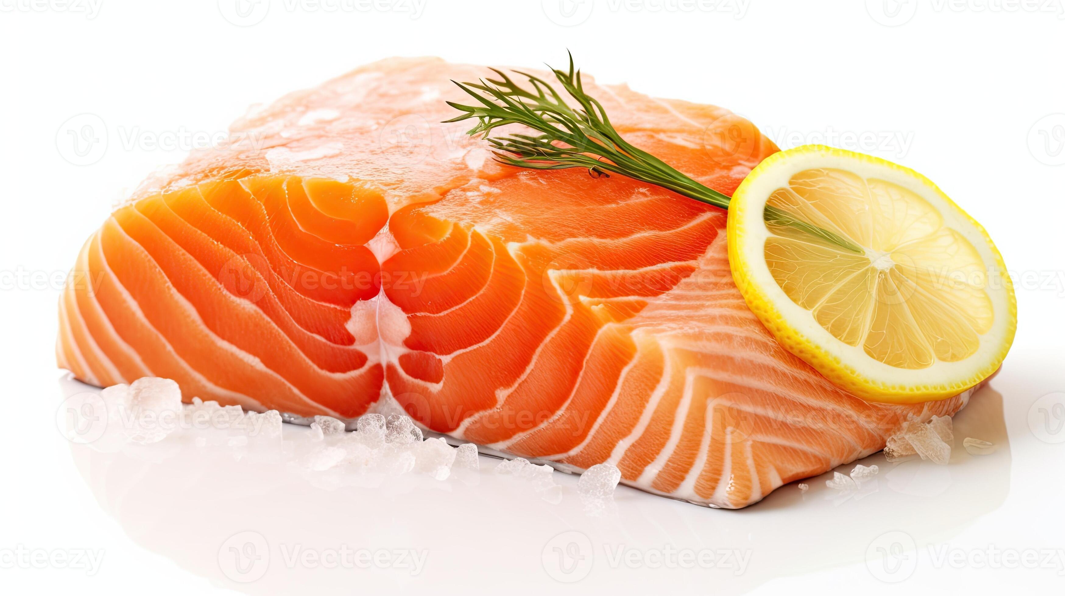 Fresh salmon with ingredients closeup isolated on a white background