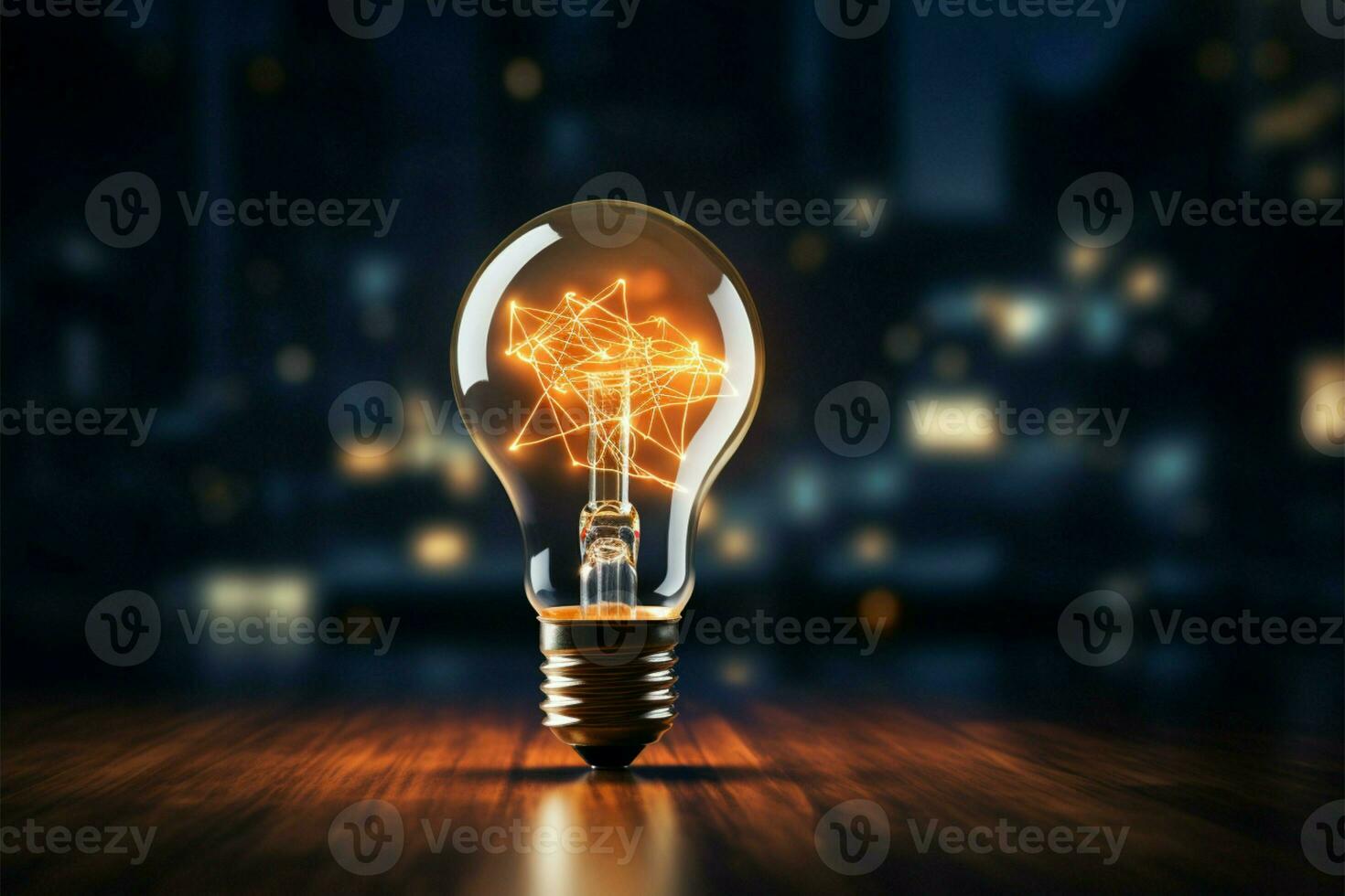 Connected ideas gleam like a glowing light bulb in a network AI Generated photo
