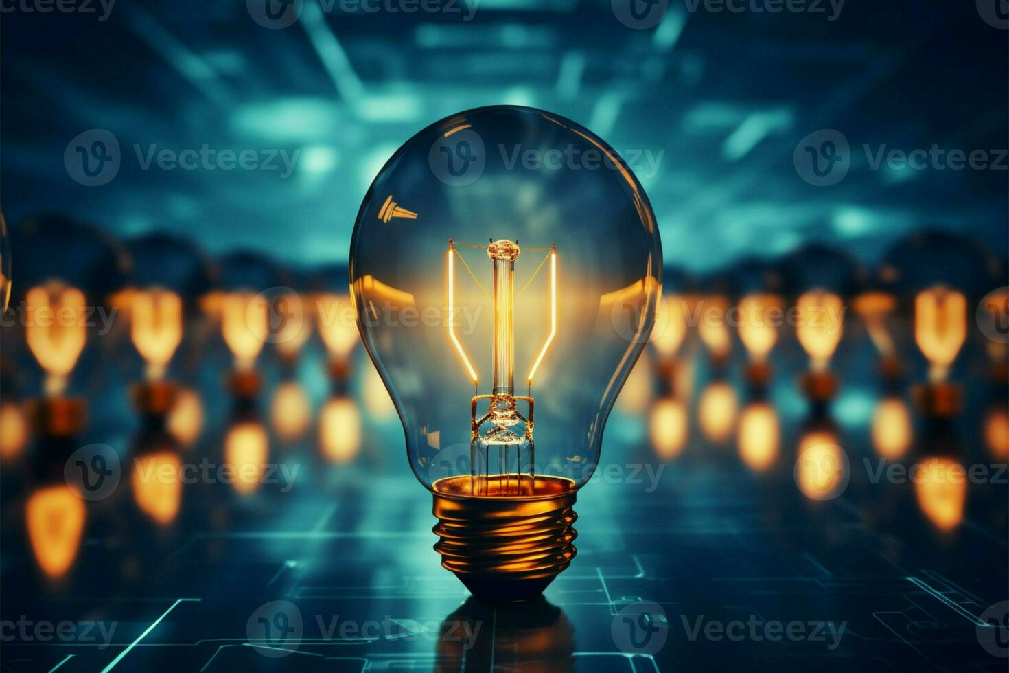 Creative ideas illuminated by innovative tech, like shining light bulbs AI Generated photo