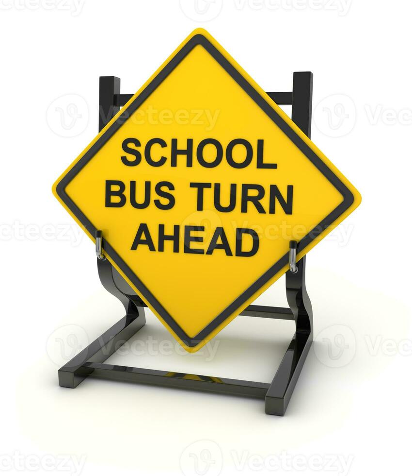 Road sign - school bus turn ahead photo
