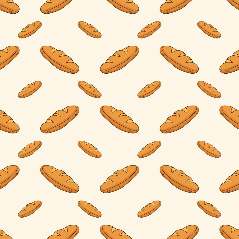 Seamless pattern fresh loaves bread isolated on background. vector