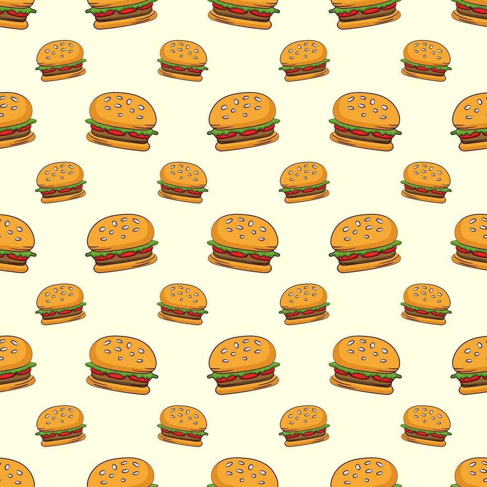 Seamless vector pattern with burger on background.