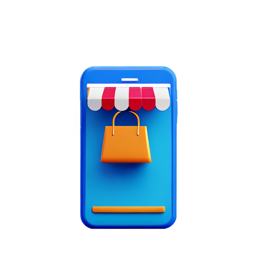 3d online shopping store with cute mobile icon ecommerce png
