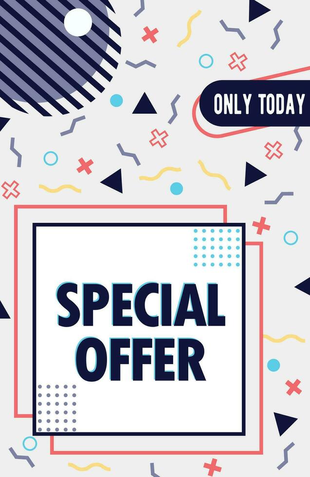 Modern Memphis style sale banner and discount special offer. Vector background in bright colors for website, flier or social media marketing