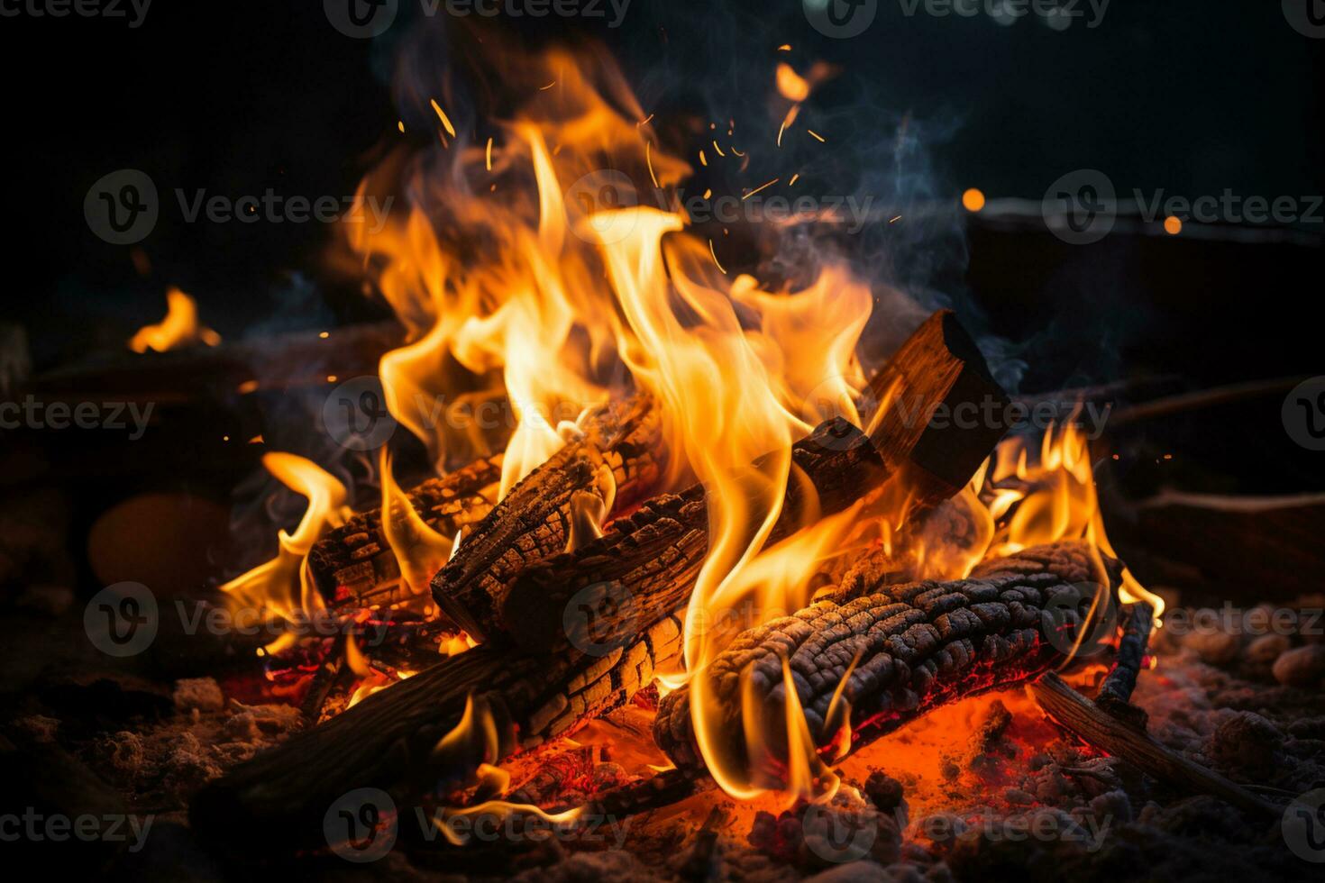 Cozy fire black background theme AI Generated photo
