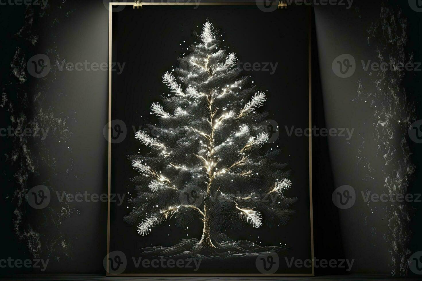 poster with a Christmas tree on a dark wall photo