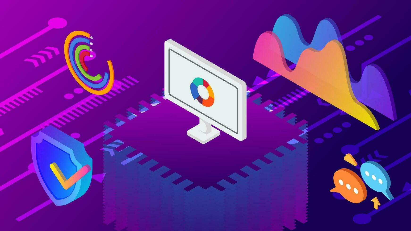 Data analysis diagrams and graphics. Data visualization concept. 3d isometric vector illustration.