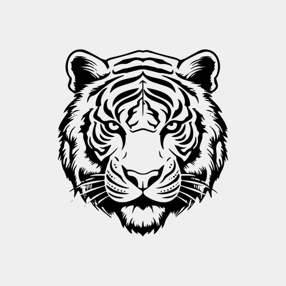 vector illustration of a head of a tiger with a black background.