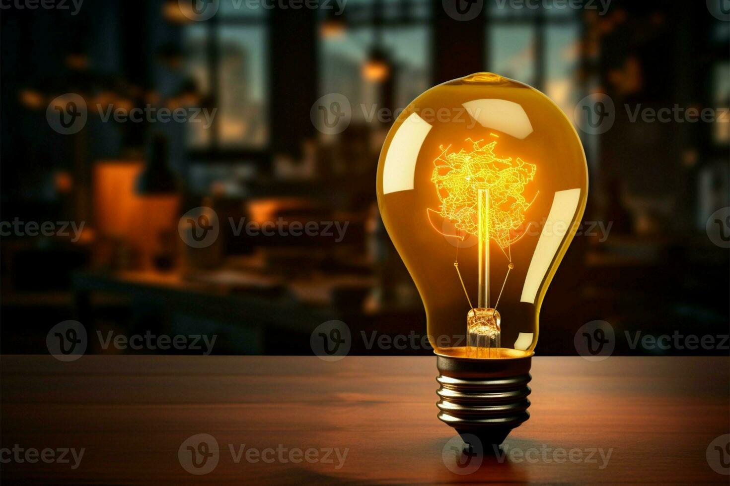 The luminous glass light bulb signifies the brilliance of ideas AI Generated photo