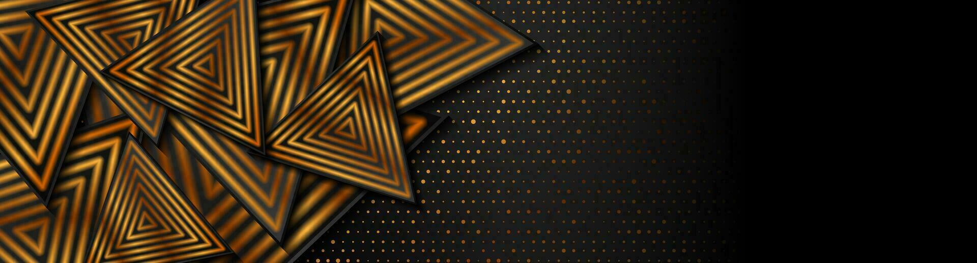 Abstract tech background with black and golden triangles vector