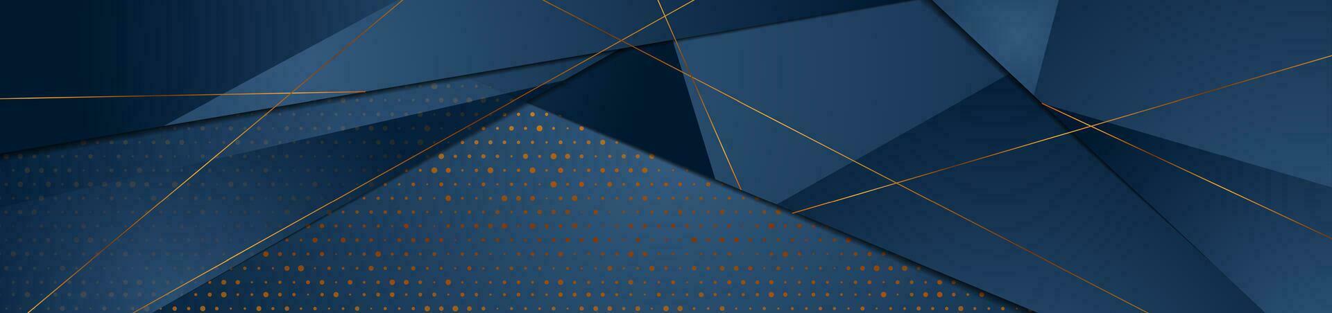 Blue tech geometric polygonal background with golden shiny lines vector