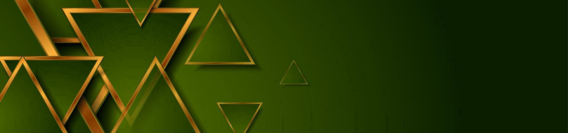 Green and bronze glossy triangles abstract tech banner vector