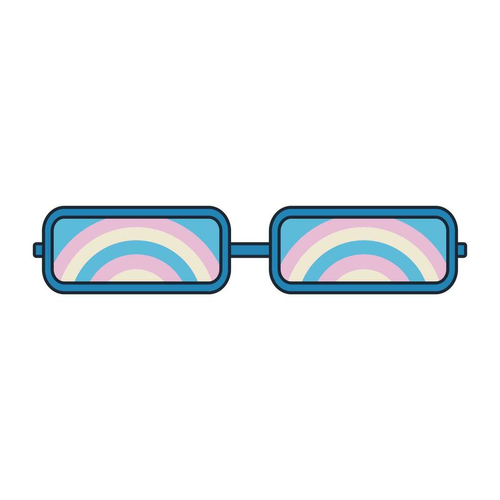 Groovy Sunglasses in Retro Hippie Style . Geometric Abstract Vector Eyewear in 1970s. Vector Flat illustration.