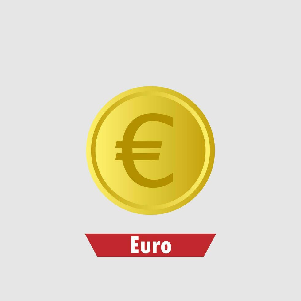 Gold euro coin. Means of payment, global currency, world economics, finances and investment concept. Isolated vector illustration.