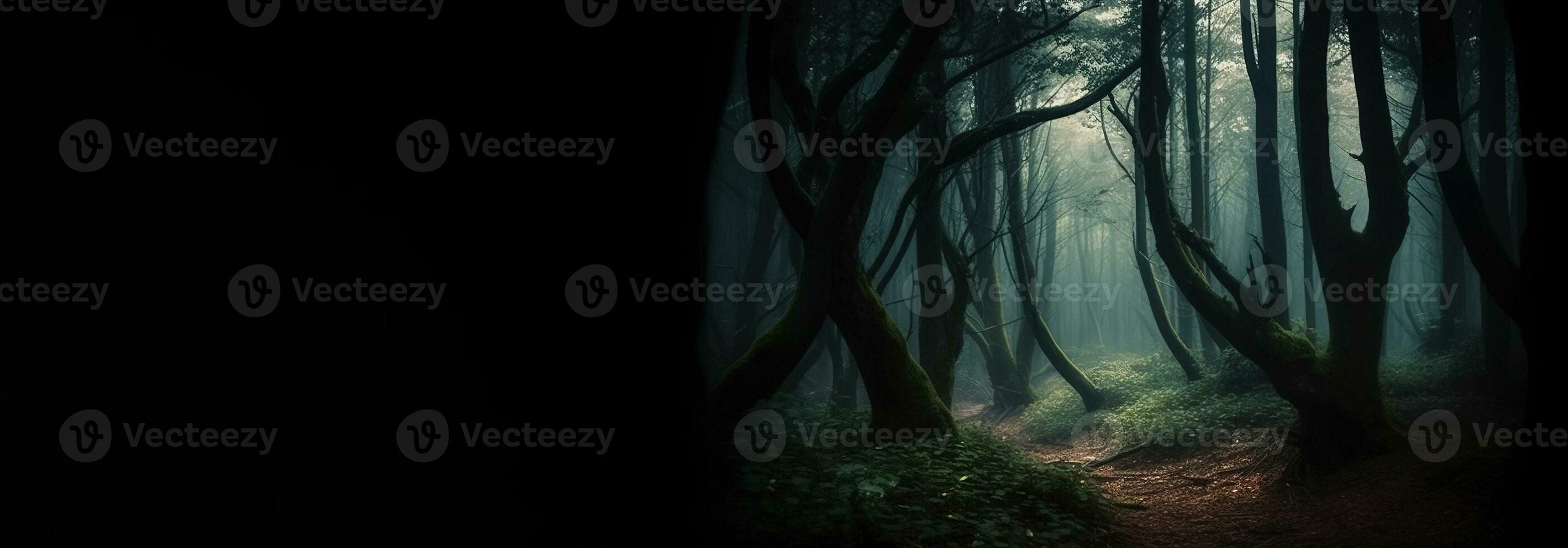 Halloween night horror scary forest, mystical fantasy nature. AI generated. photo