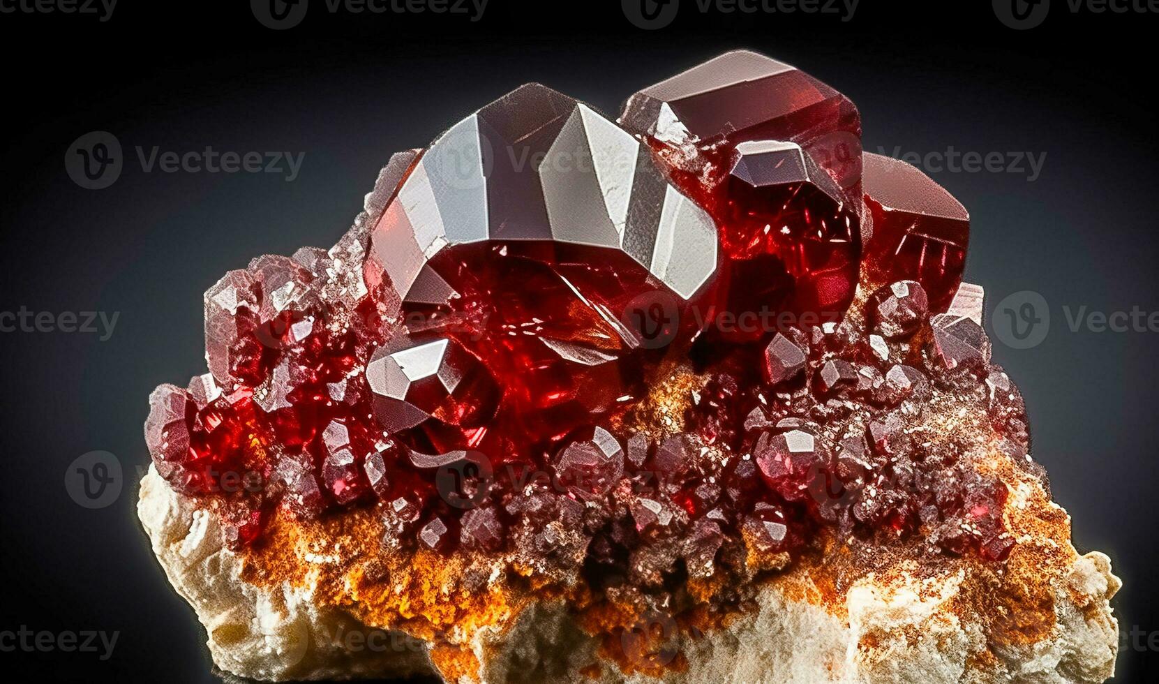 Garnet is rare precious natural geological stone on gradient background in low key, isolate. AI generated. photo