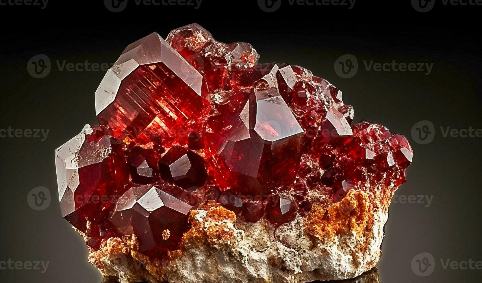 Garnet is rare precious natural geological stone on gradient background in low key, isolate. AI generated. photo