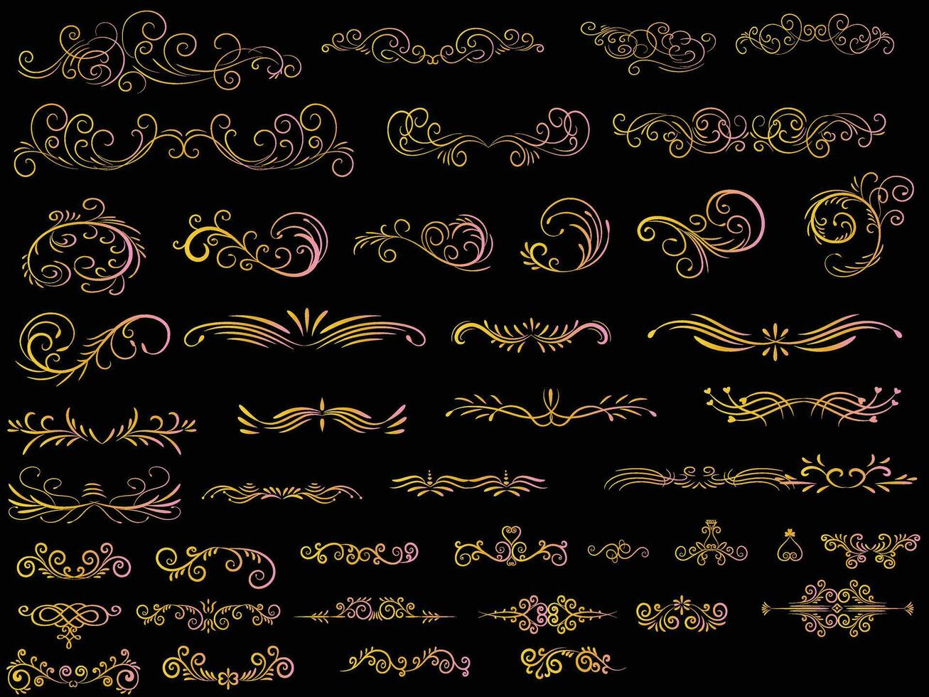 Golden vintage floral elements art deco style decorative border frames and dividers. vector
