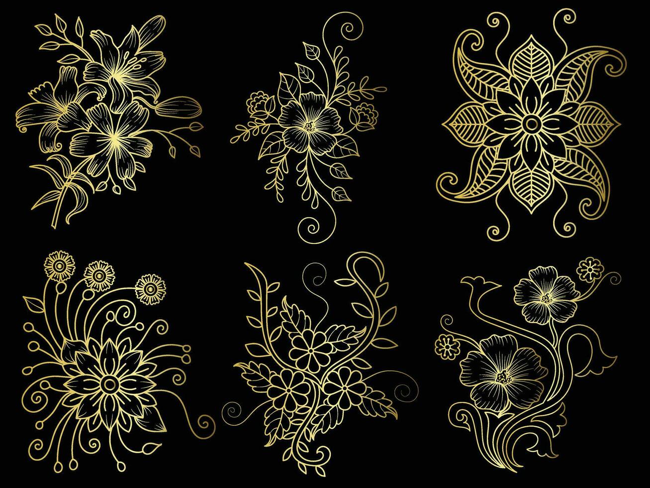 Golden vintage floral elements art decor style decoration. vector