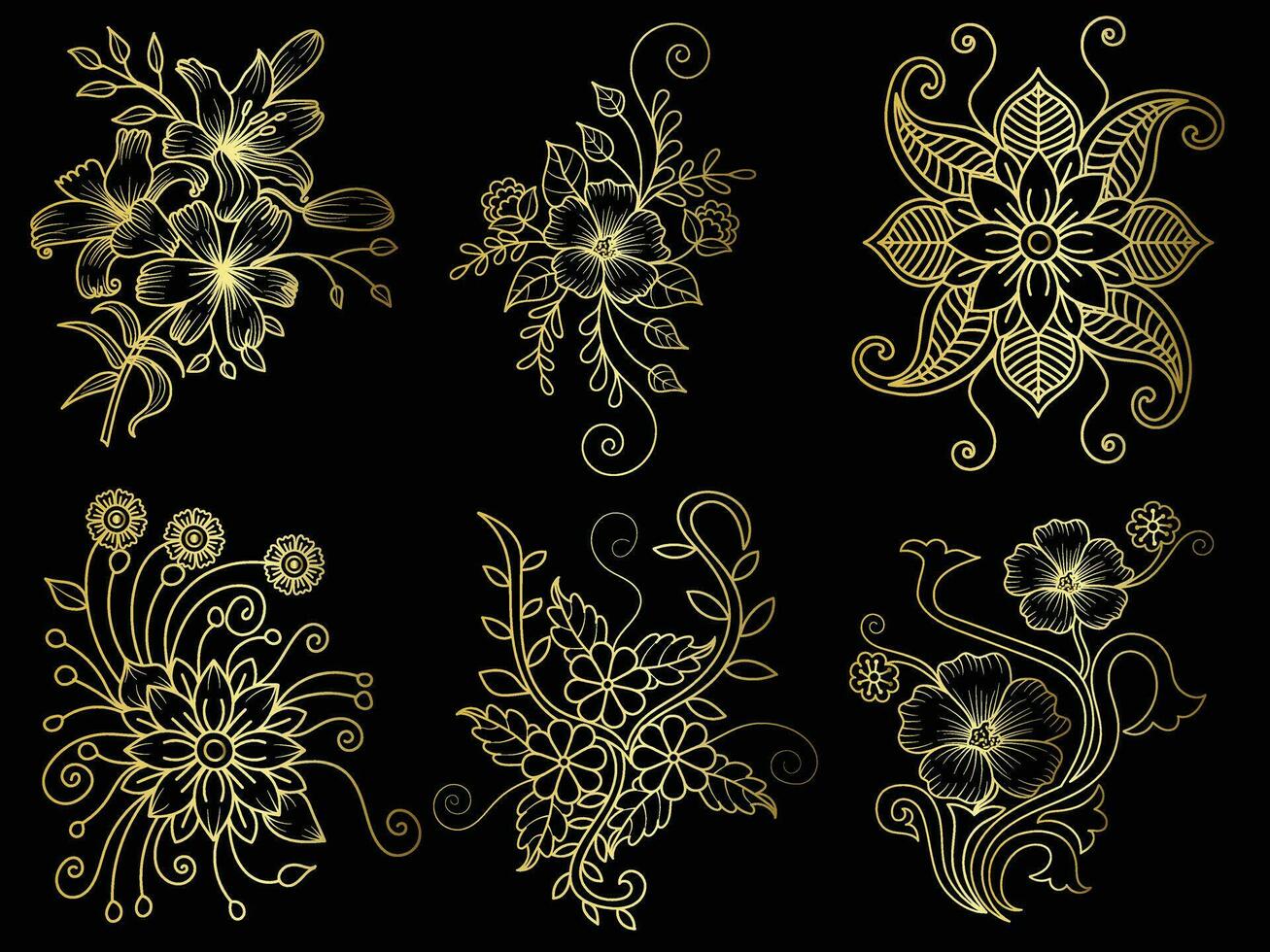 Golden vintage floral elements art decor style decoration. vector