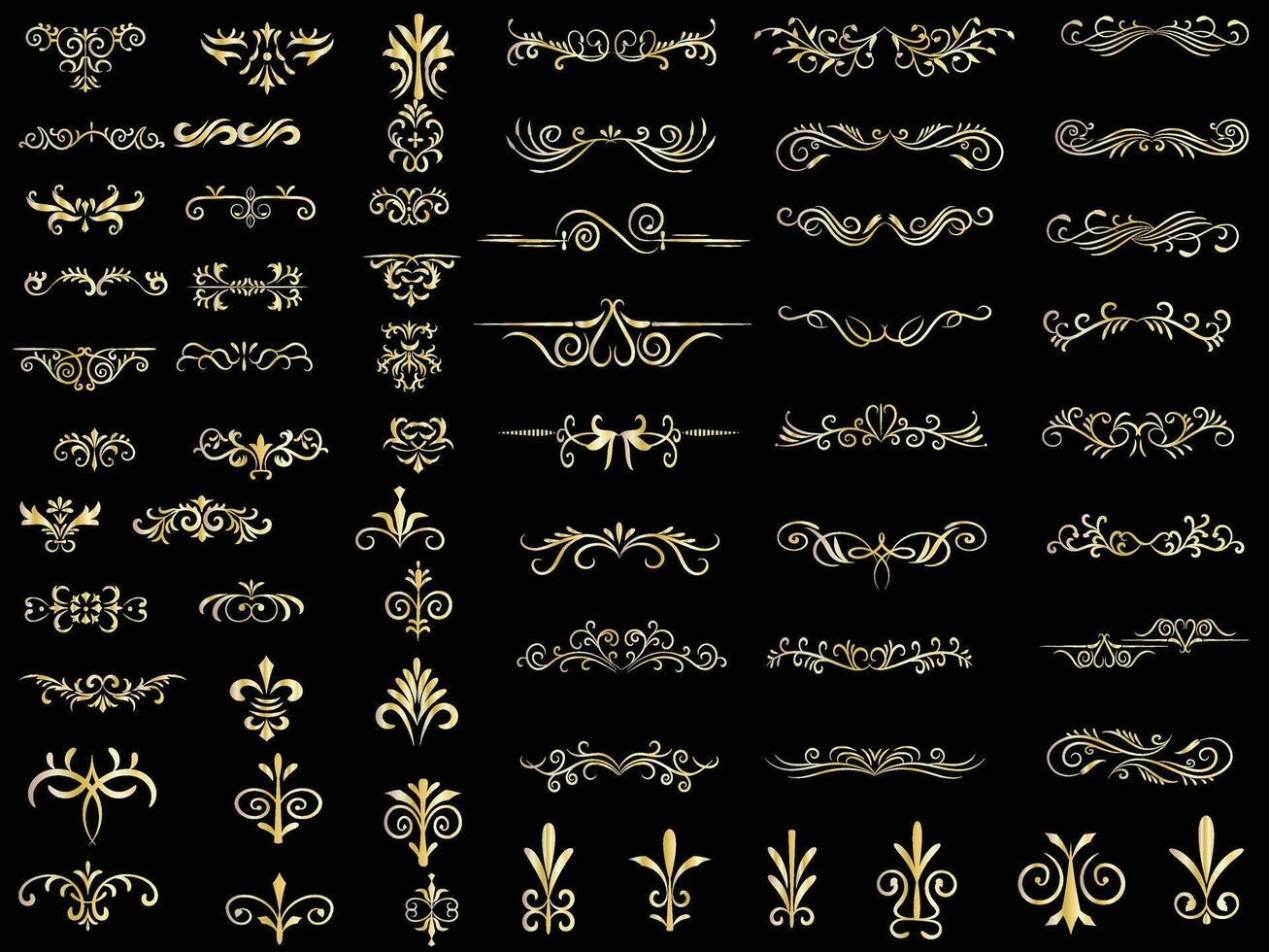 Golden vintage floral elements art deco style decorative border frames and dividers. vector