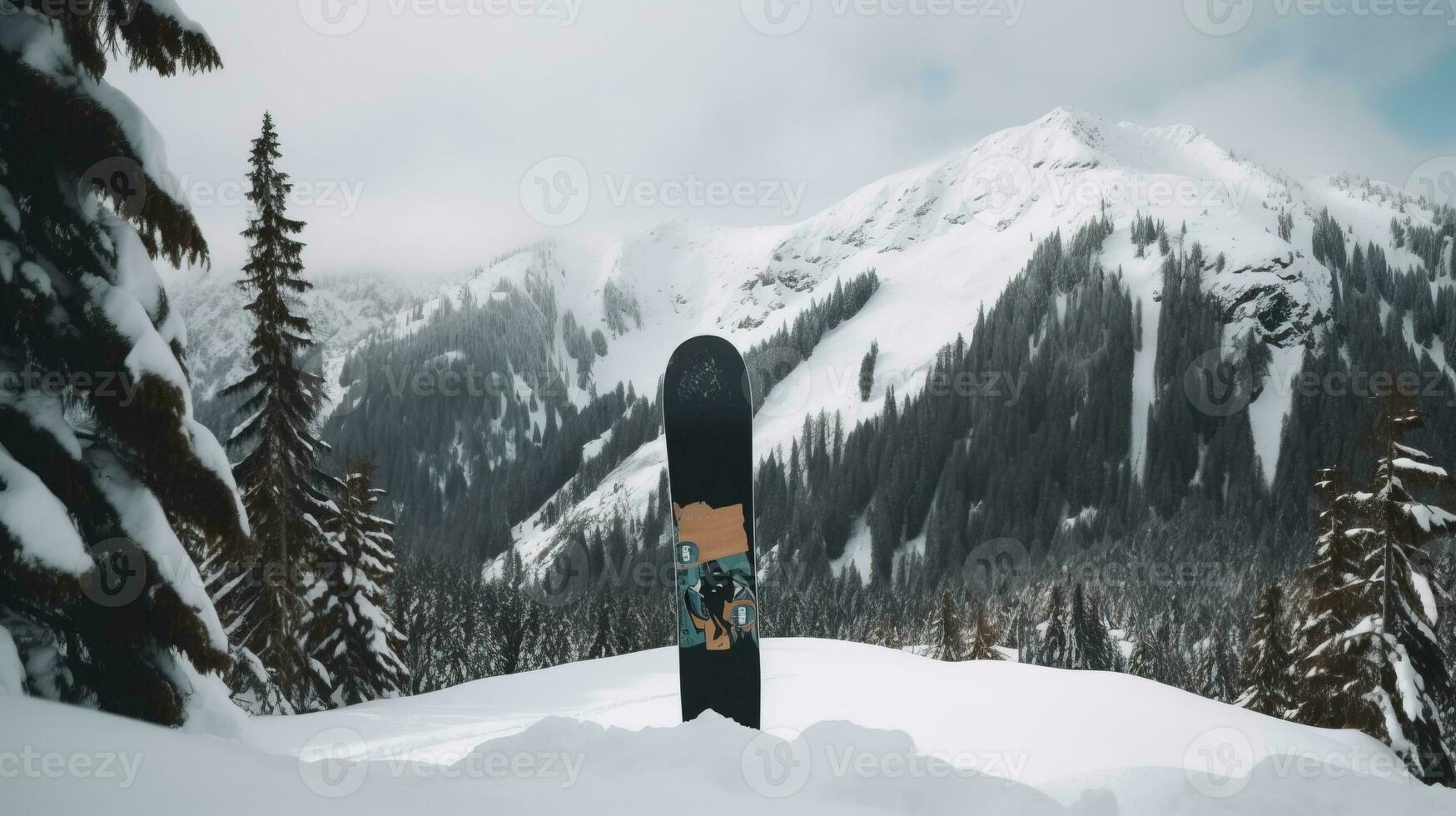 Snowboarder in an extreme jump descends from ski mountain. AI generated. photo