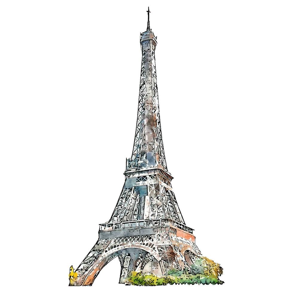 Eiffel tower france watercolor hand drawn illustration isolated on white background vector
