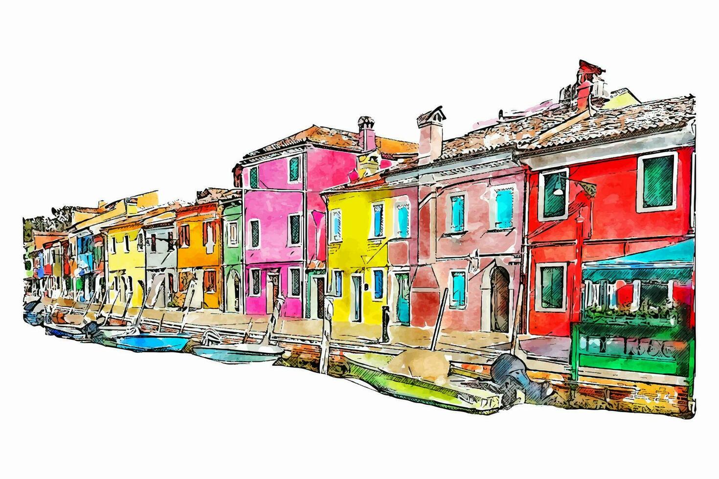 burano Veneto Italia acuarela mano dibujado ilustración aislado en blanco antecedentes vector