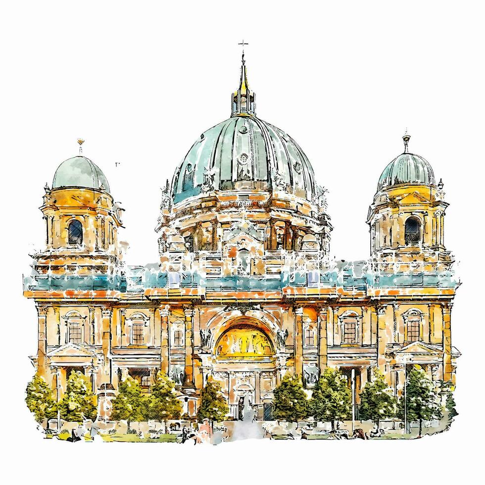 Lustgarten germany watercolor hand drawn illustration isolated on white background vector