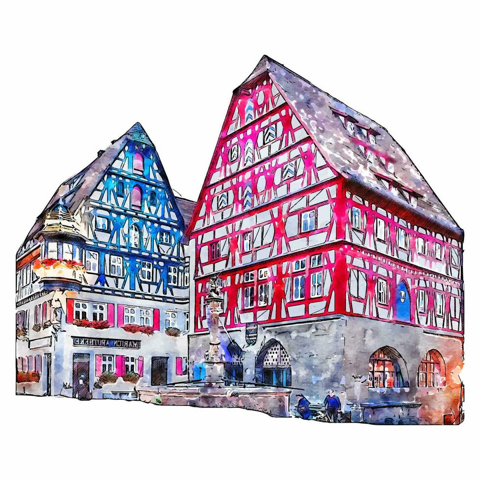 Rothenburg Alemania acuarela mano dibujado ilustración aislado en blanco antecedentes vector