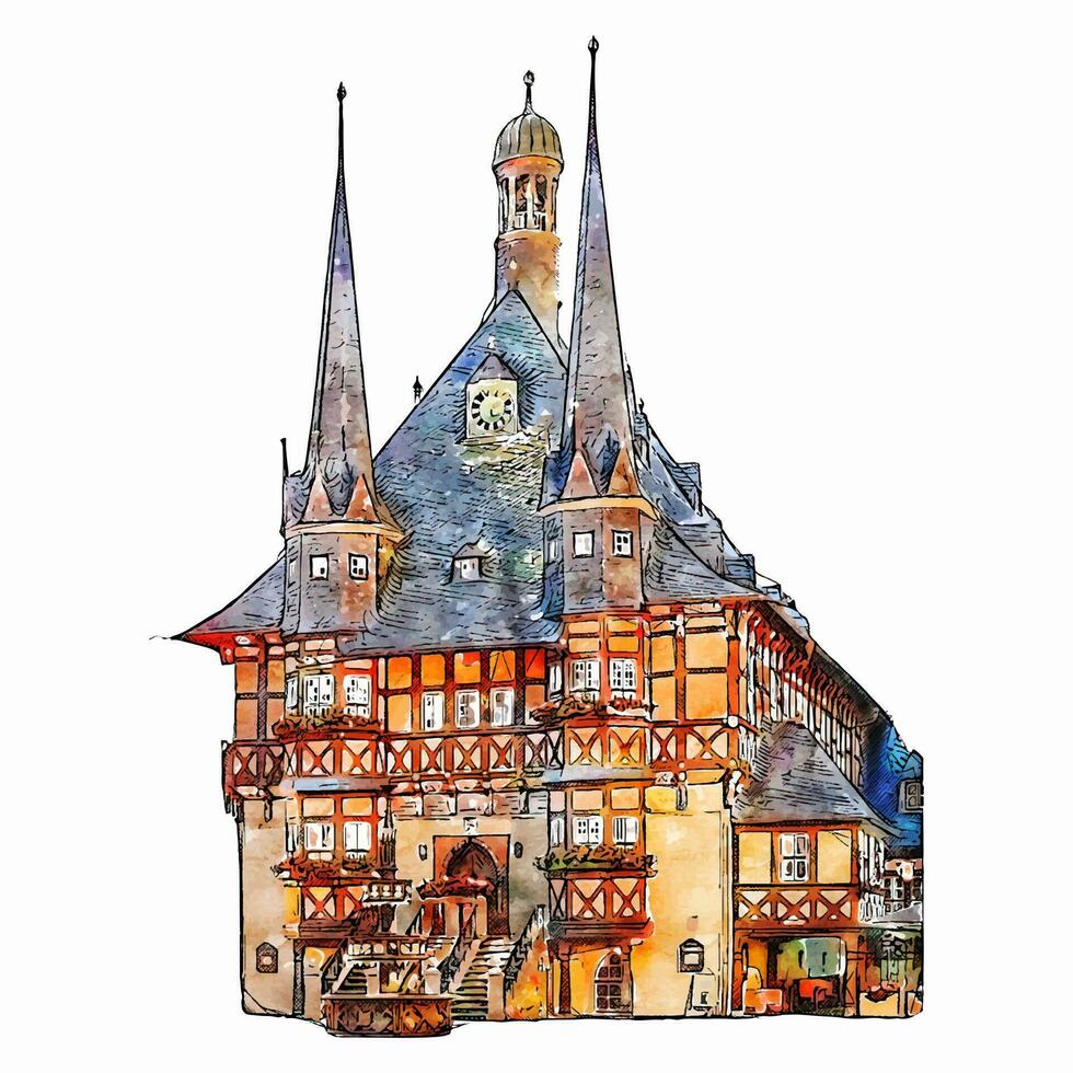 Wernigerode Alemania acuarela mano dibujado ilustración aislado en blanco antecedentes vector