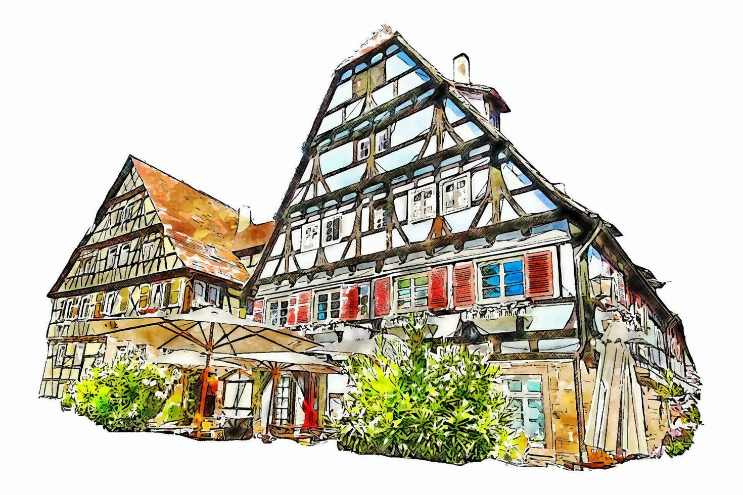 Kloster maulbron Alemania acuarela mano dibujado ilustración aislado en blanco antecedentes vector