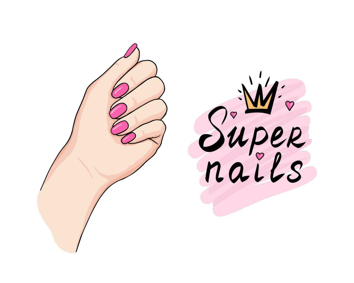 hermosa manicura, clavos, mujer manos. ilustración para impresión, antecedentes y embalaje. imagen lata ser usado para saludo tarjetas, carteles, pegatinas y textil. aislado en blanco antecedentes. vector