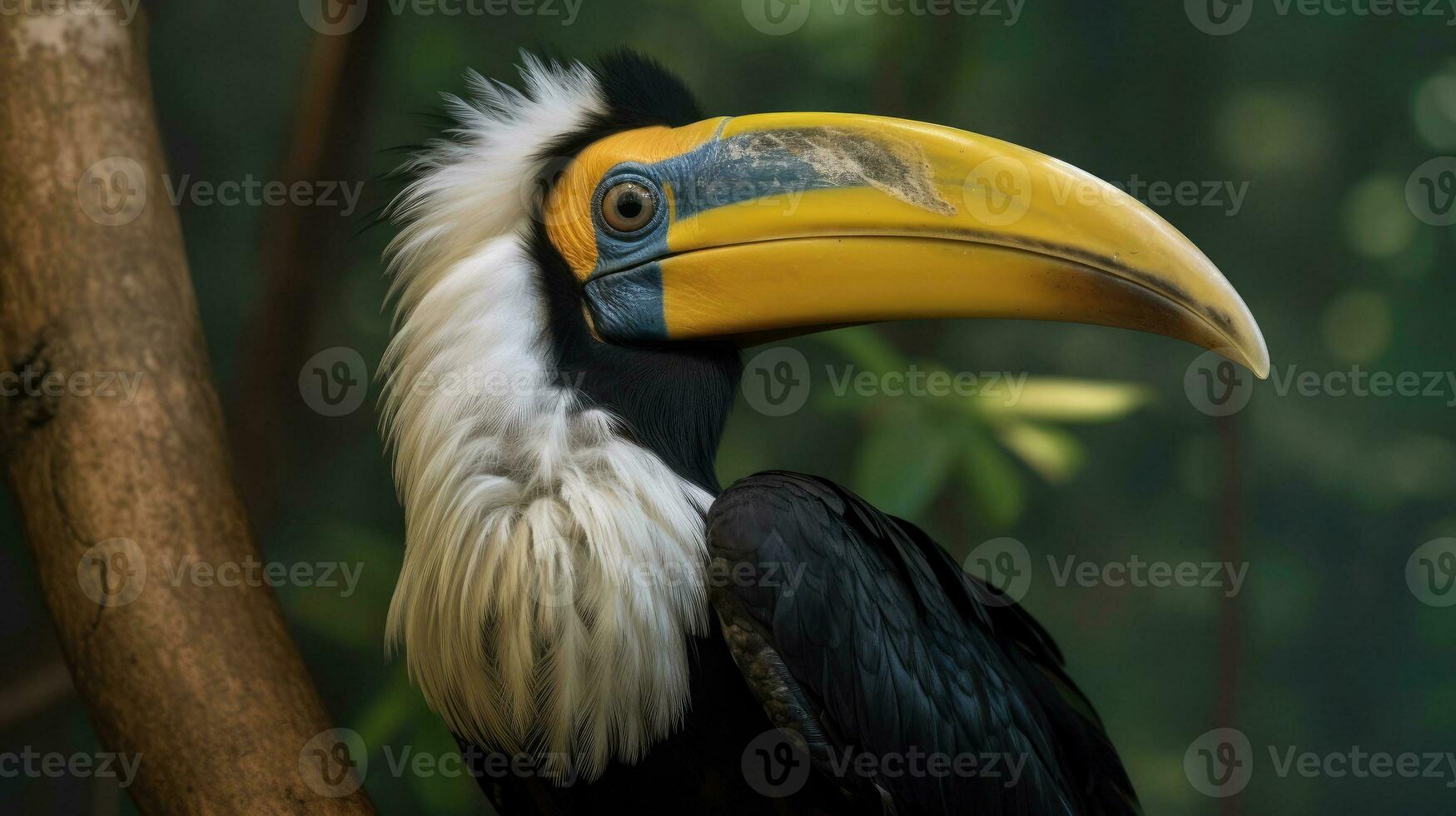 A Great Hornbill, also known as the great Indian hornbill or great pied hornbill, is one of the larger members of the hornbill family. Generative Ai photo