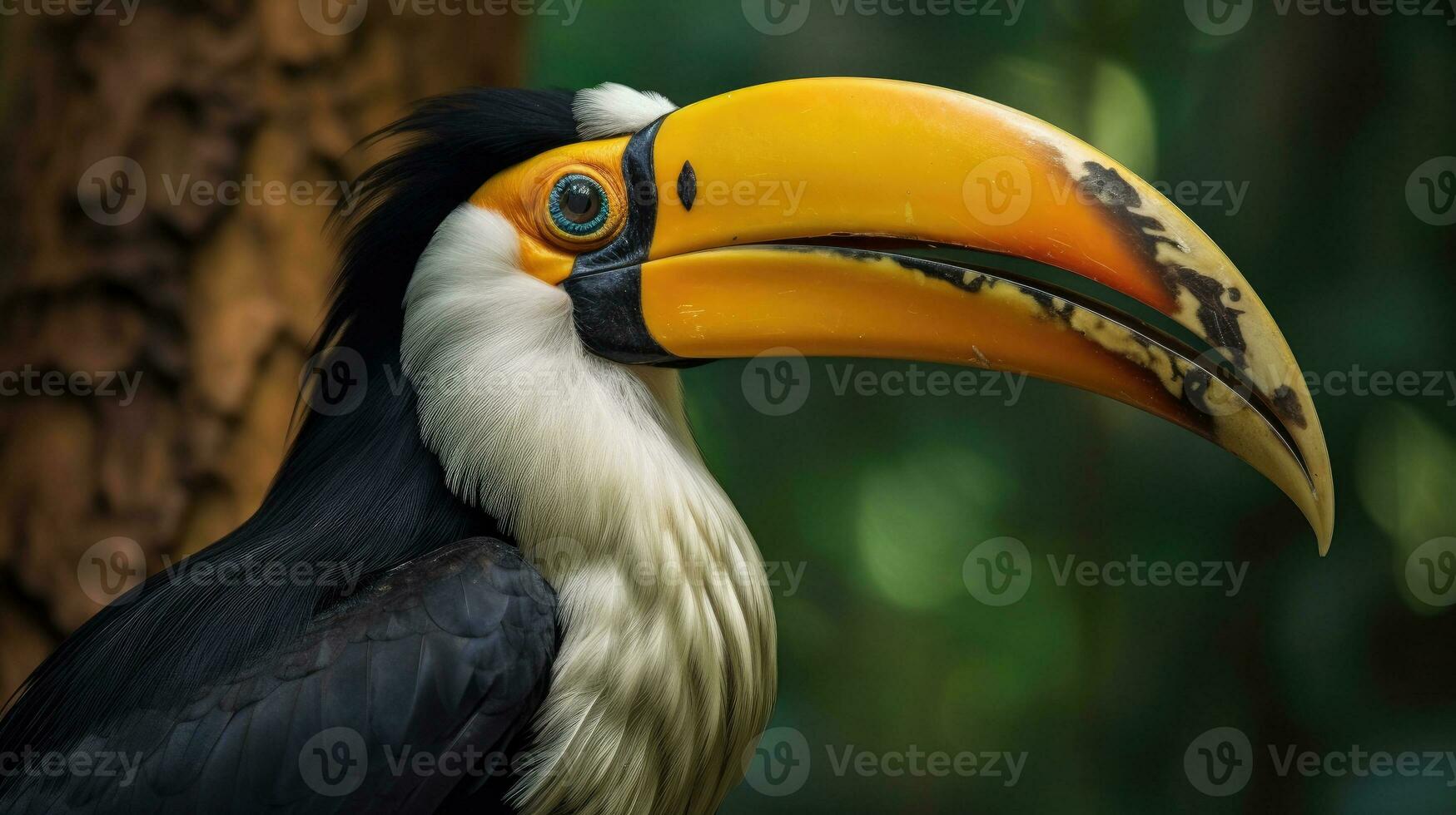 A Great Hornbill, also known as the great Indian hornbill or great pied hornbill, is one of the larger members of the hornbill family. Generative Ai photo