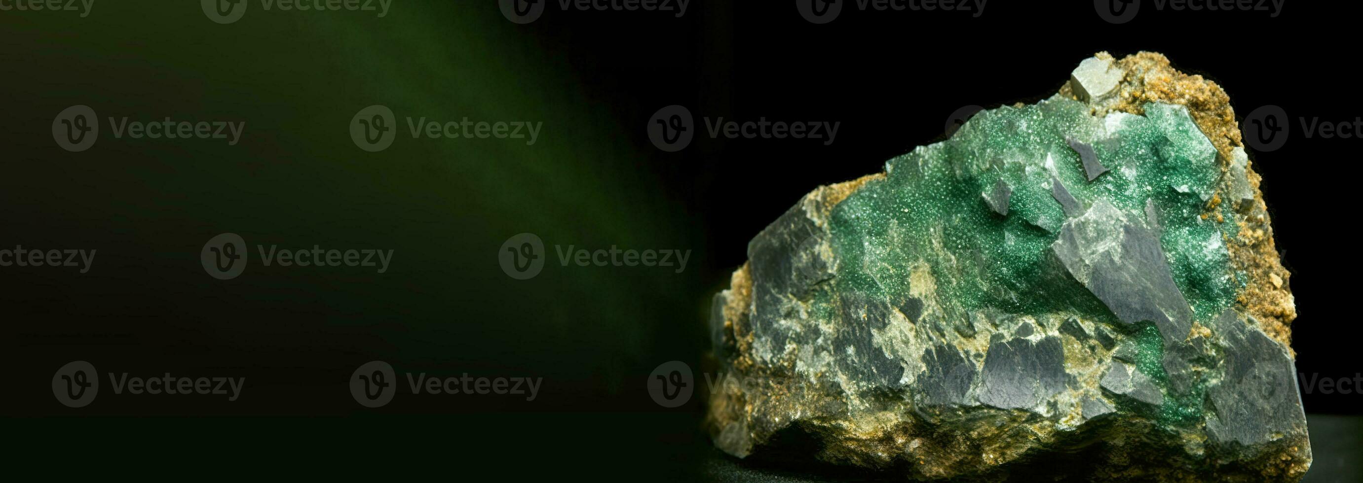 Olivenite is rare precious natural geological stone on gradient background in low key, isolate. AI generated. photo
