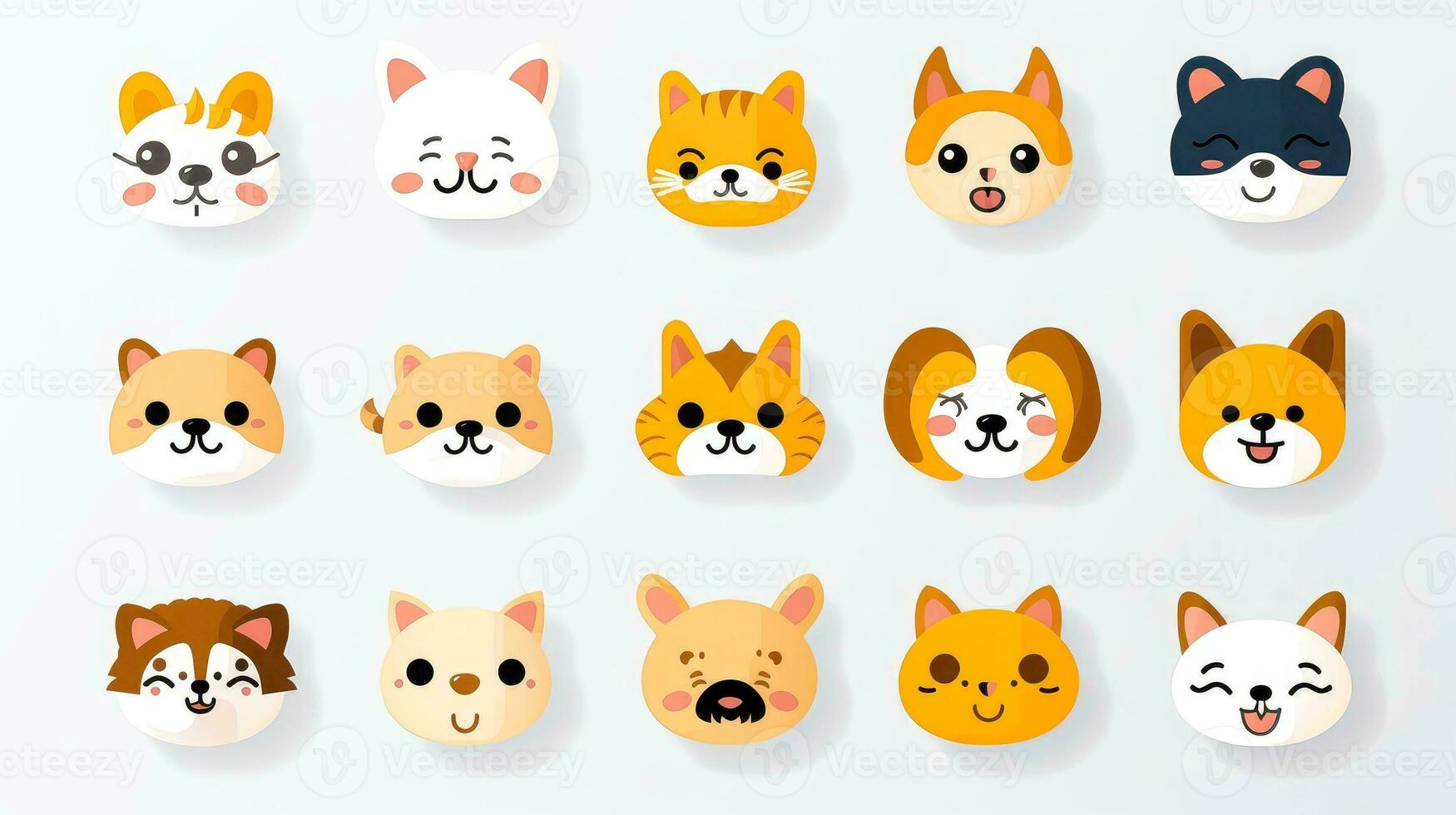 Set of cartoon faces expressions, face emojis, stickers, emoticons, cartoon funny mascot characters face set, Generative AI illustration photo