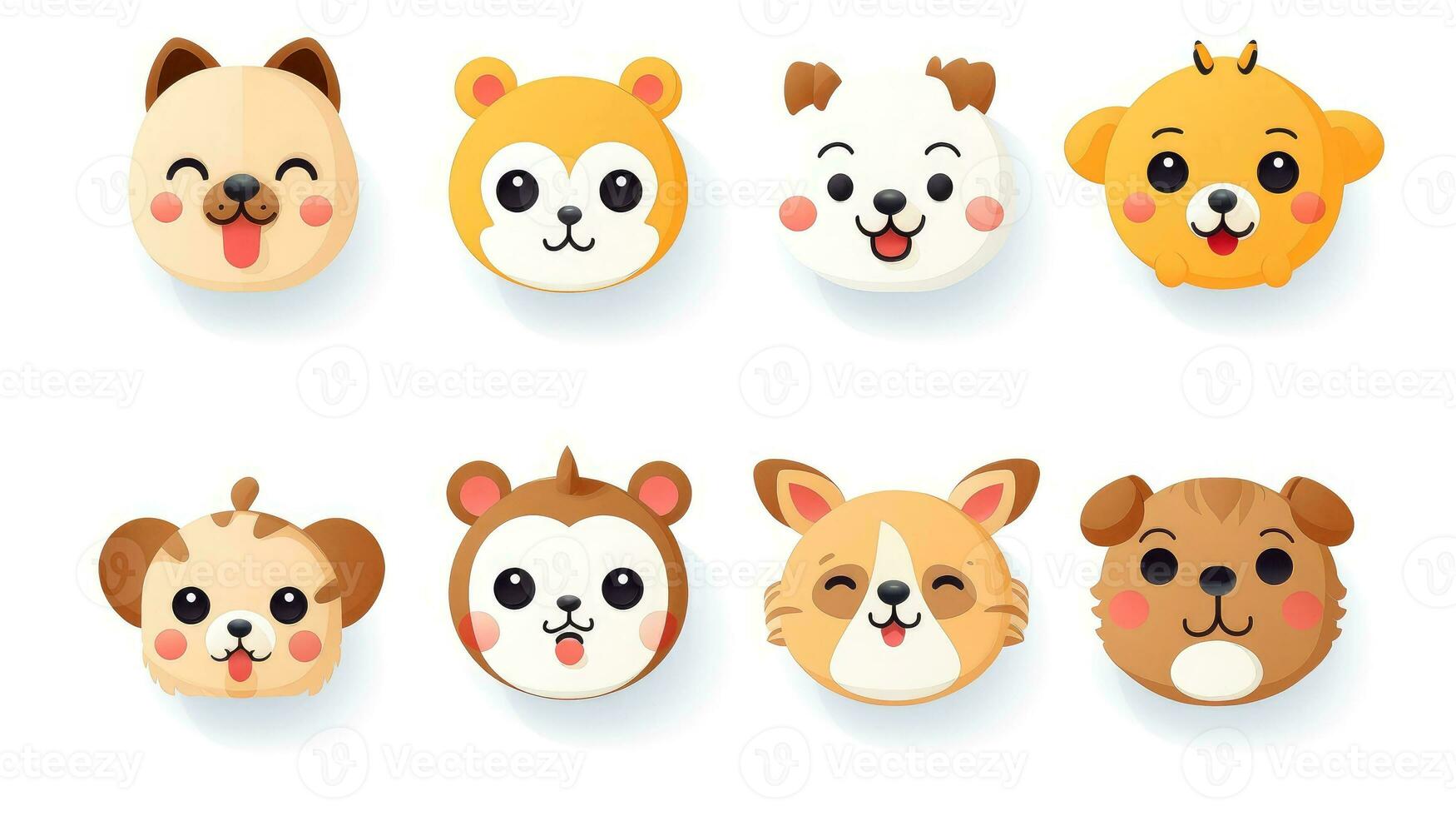 Set of cartoon faces expressions, face emojis, stickers, emoticons, cartoon funny mascot characters face set, Generative AI illustration photo