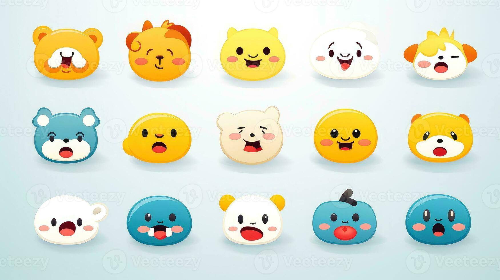 Set of cartoon faces expressions, face emojis, stickers, emoticons, cartoon funny mascot characters face set, Generative AI illustration photo