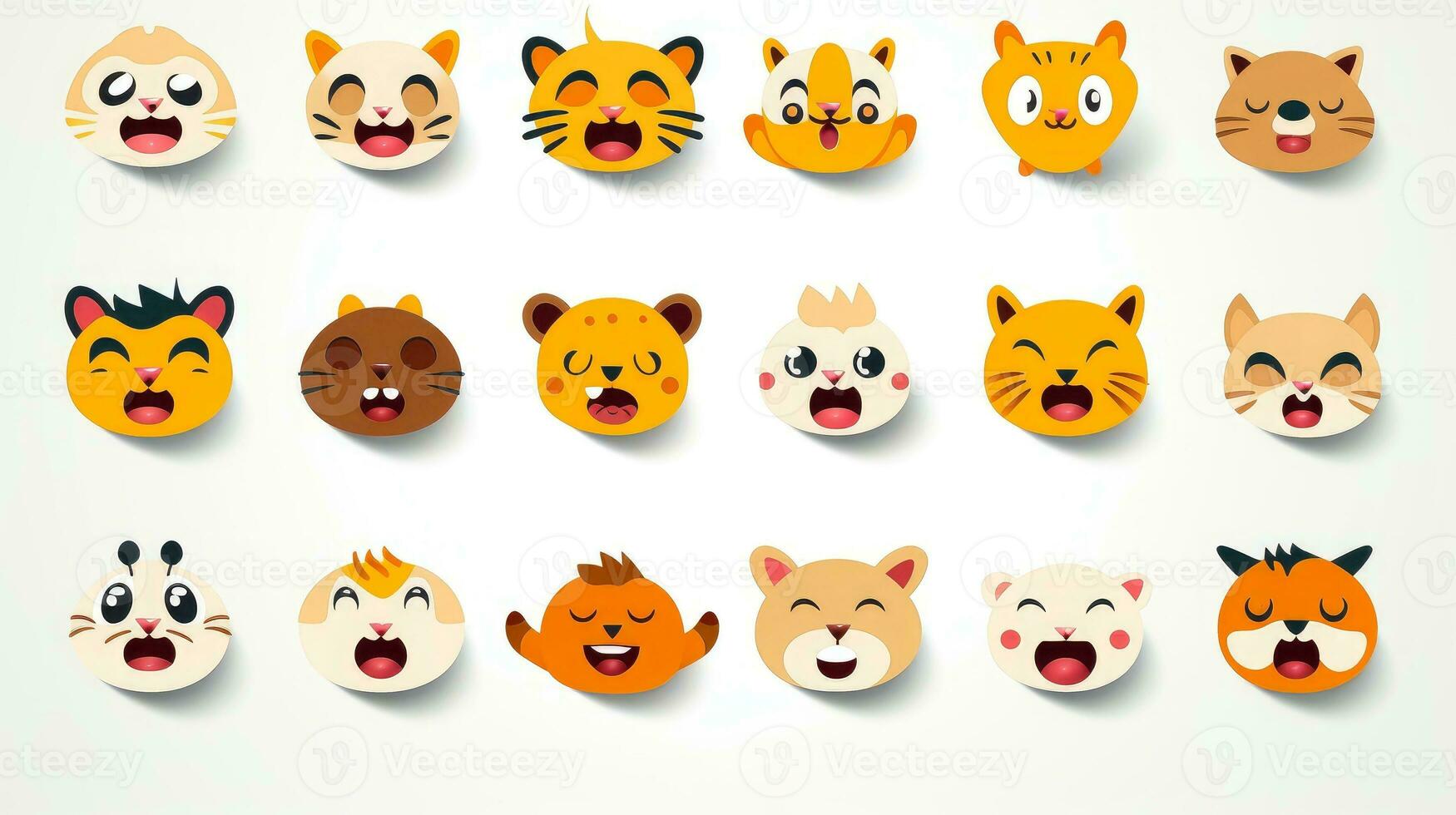Set of cartoon faces expressions, face emojis, stickers, emoticons, cartoon funny mascot characters face set, Generative AI illustration photo