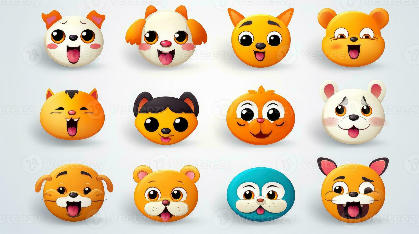 Set of cartoon faces expressions, face emojis, stickers, emoticons, cartoon funny mascot characters face set, Generative AI illustration photo