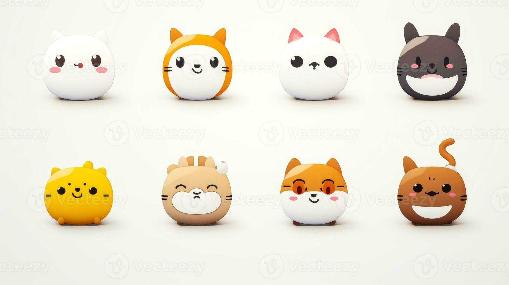 Set of cartoon faces expressions, face emojis, stickers, emoticons, cartoon funny mascot characters face set, Generative AI illustration photo