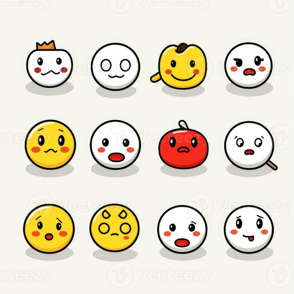 Set of cartoon faces expressions, face emojis, stickers, emoticons, cartoon funny mascot characters face set, Generative AI illustration photo