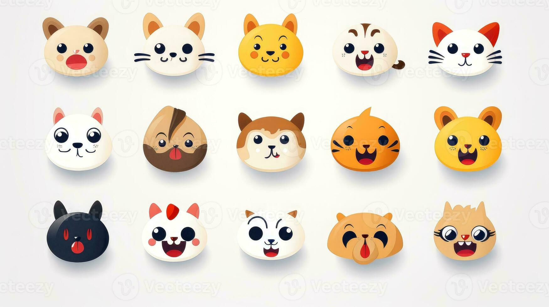 Set of cartoon faces expressions, face emojis, stickers, emoticons, cartoon funny mascot characters face set, Generative AI illustration photo