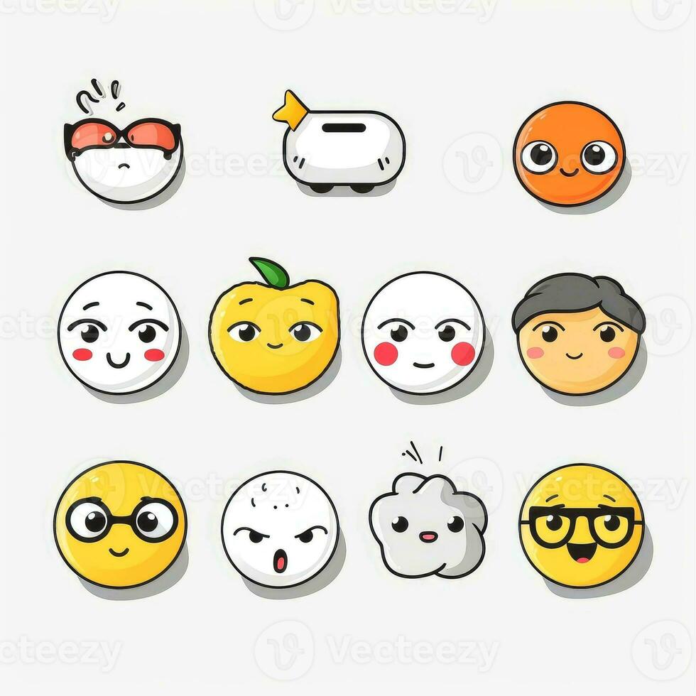 Set of cartoon faces expressions, face emojis, stickers, emoticons, cartoon funny mascot characters face set, Generative AI illustration photo