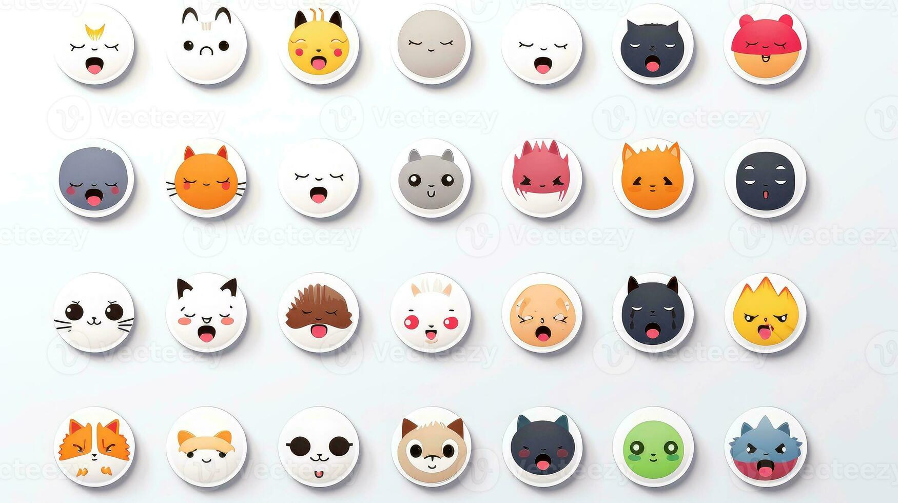 Set of cartoon faces expressions, face emojis, stickers, emoticons, cartoon funny mascot characters face set, Generative AI illustration photo
