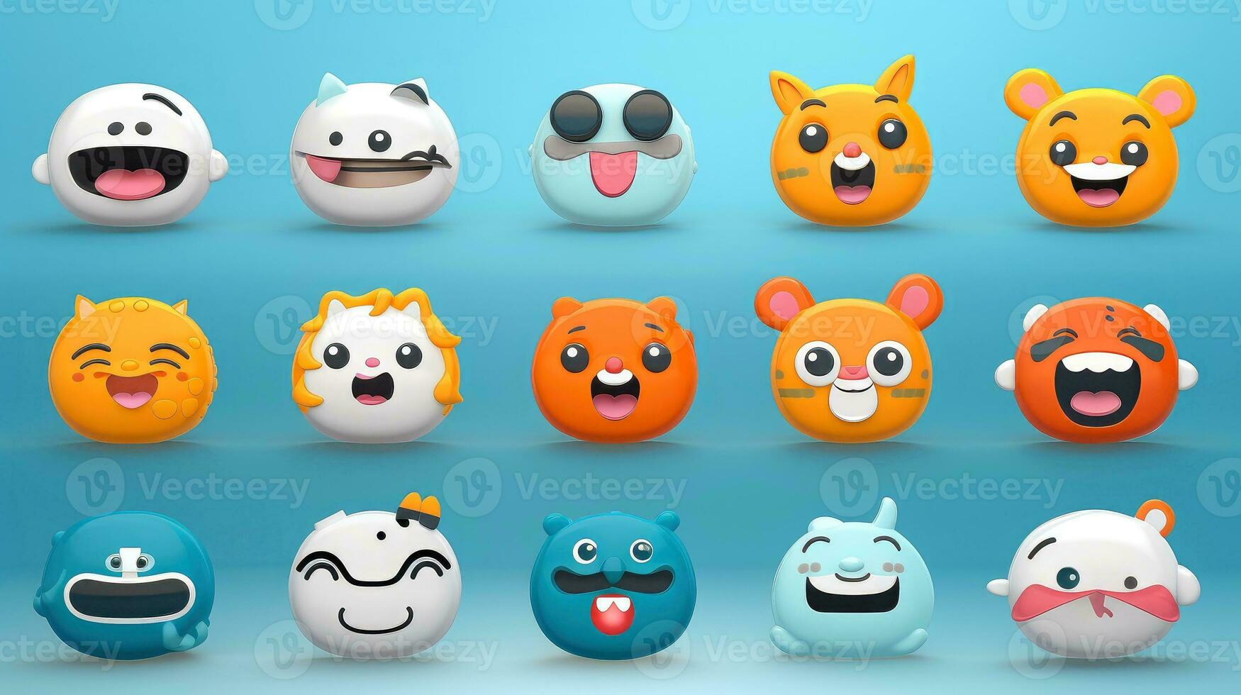 Set of cartoon faces expressions, face emojis, stickers, emoticons, cartoon funny mascot characters face set, Generative AI illustration photo