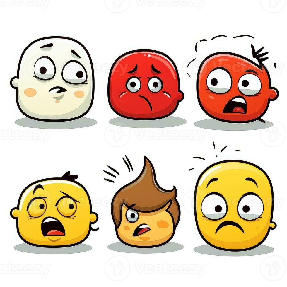 Set of cartoon faces expressions, face emojis, stickers, emoticons, cartoon funny mascot characters face set, Generative AI illustration photo