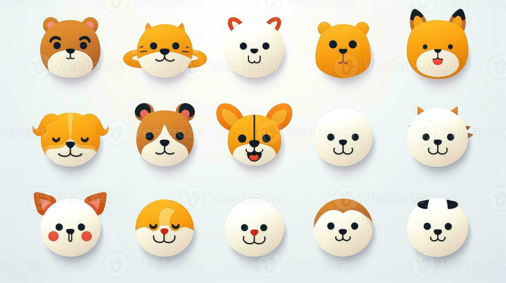 Set of cartoon faces expressions, face emojis, stickers, emoticons, cartoon funny mascot characters face set, Generative AI illustration photo